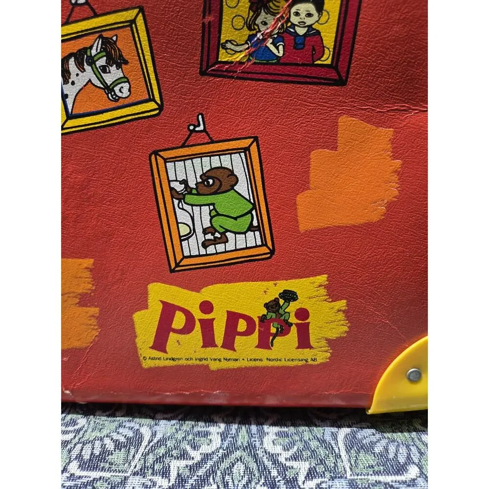 Vintage Pippi Longstocking Red Travel Suitcase Carry Case Children's Luggage...